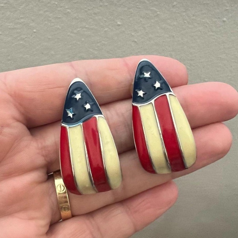 American Flag Patriotic Dangle Earrings Red White Blue 4th of July USA Jewelry